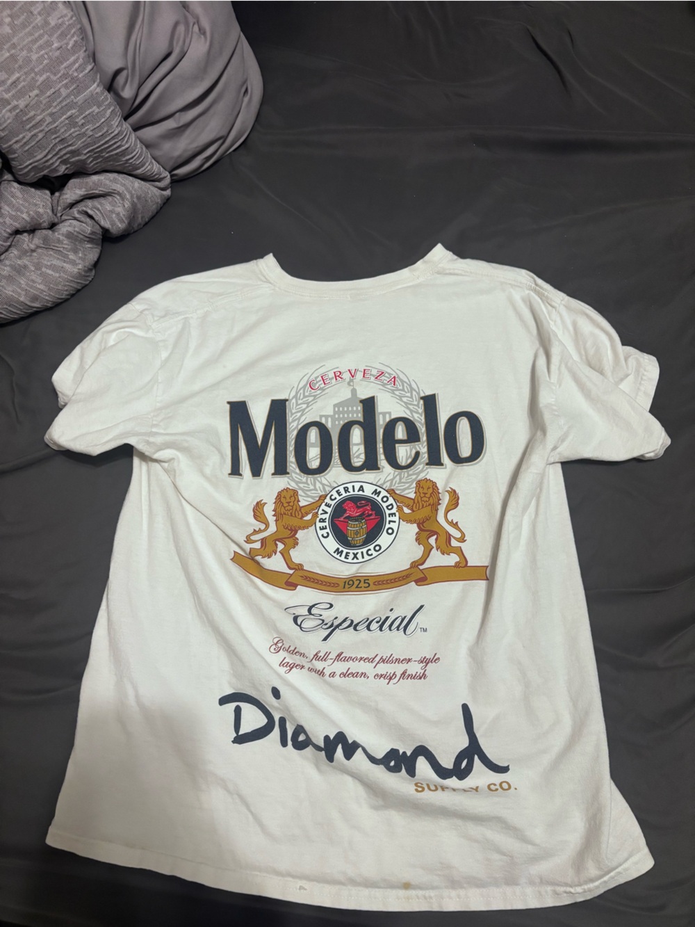Diamond Supply Co. White Modelo Especial Graphic Tee with Gold and Black Accents